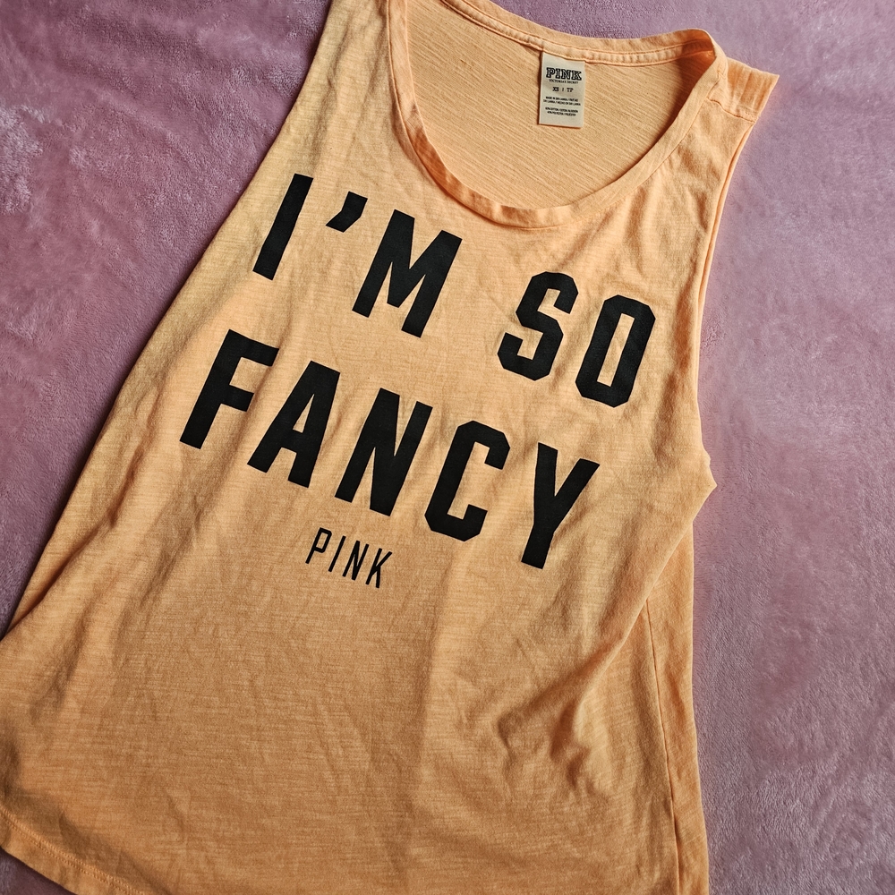 Victoria's Secret PINK Peach 'I'm So Fancy' Active Slogan Tank Top Y2K 2000's
